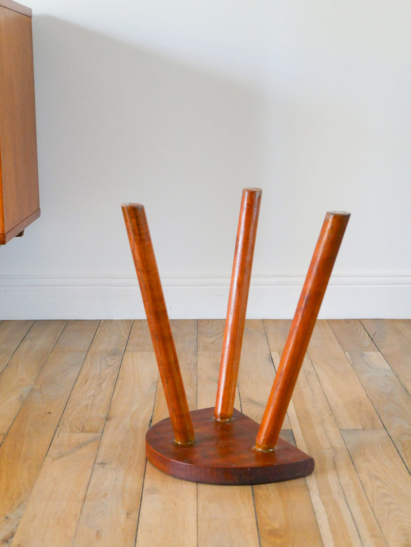 Tabouret Tripode Demi-Lune En Bois - Brutaliste - 1950