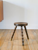 Tabouret Tripode En Bois - Pieds En Bois Tourné - Cercles - Brutaliste - 1950