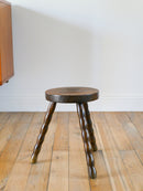 Tabouret Tripode En Bois - Pieds En Bois Tourné - Cercles - Brutaliste - 1950