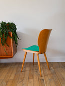 Chaise En Bois Blond Et Skaï Vert - Designer Max Bill Pour Baumann - Modèle N°800 G - Design - 1950