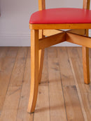 Chaise En Bois Blond Et Skaï Rouge - 1950