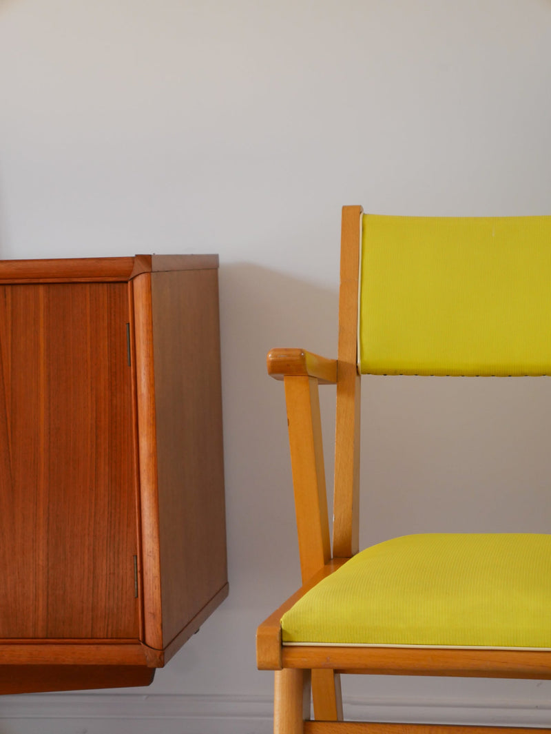 Fauteuil En Bois Blond Et Skaï Jaune - 1950