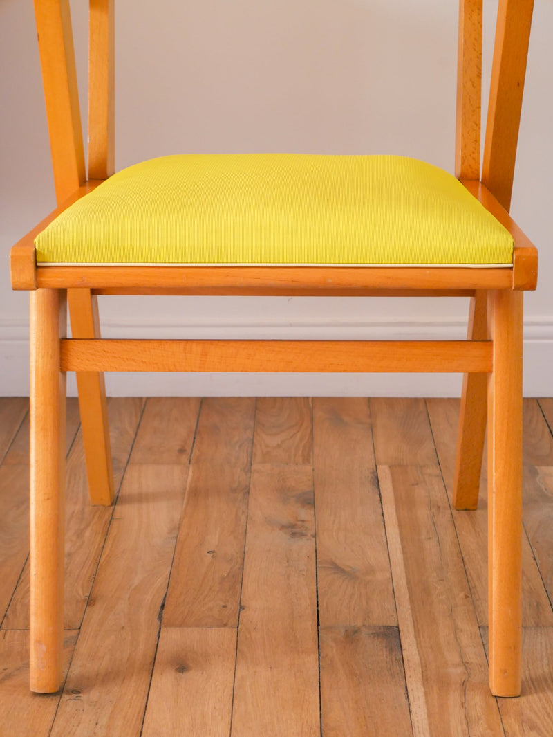 Fauteuil En Bois Blond Et Skaï Jaune - 1950