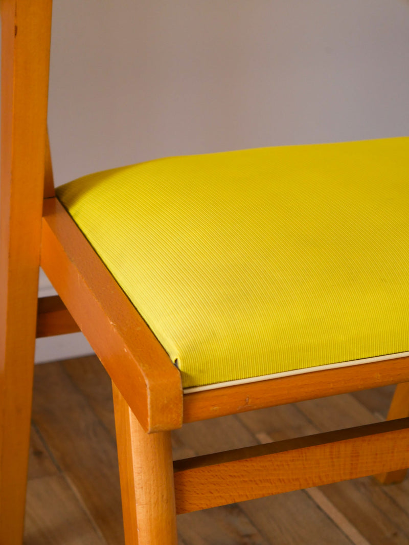 Fauteuil En Bois Blond Et Skaï Jaune - 1950