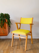 Fauteuil En Bois Blond Et Skaï Jaune - 1950