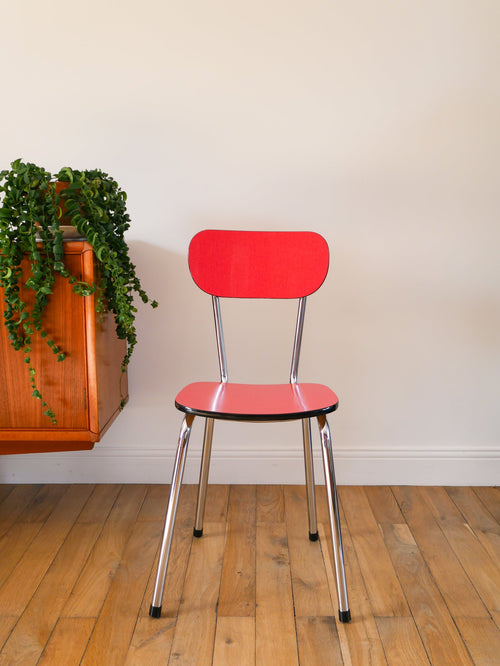 Paire De Chaises En Formica Rouge Et Chrome - 1970