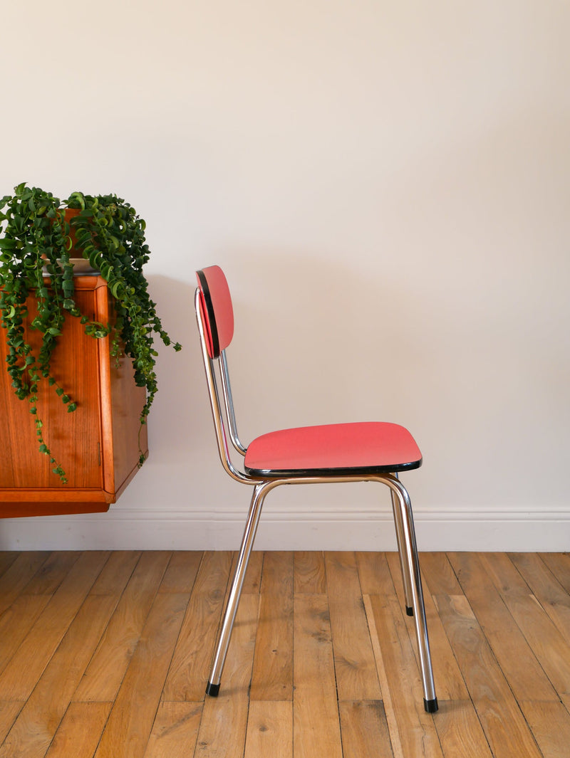 Paire De Chaises En Formica Rouge Et Chrome - 1970