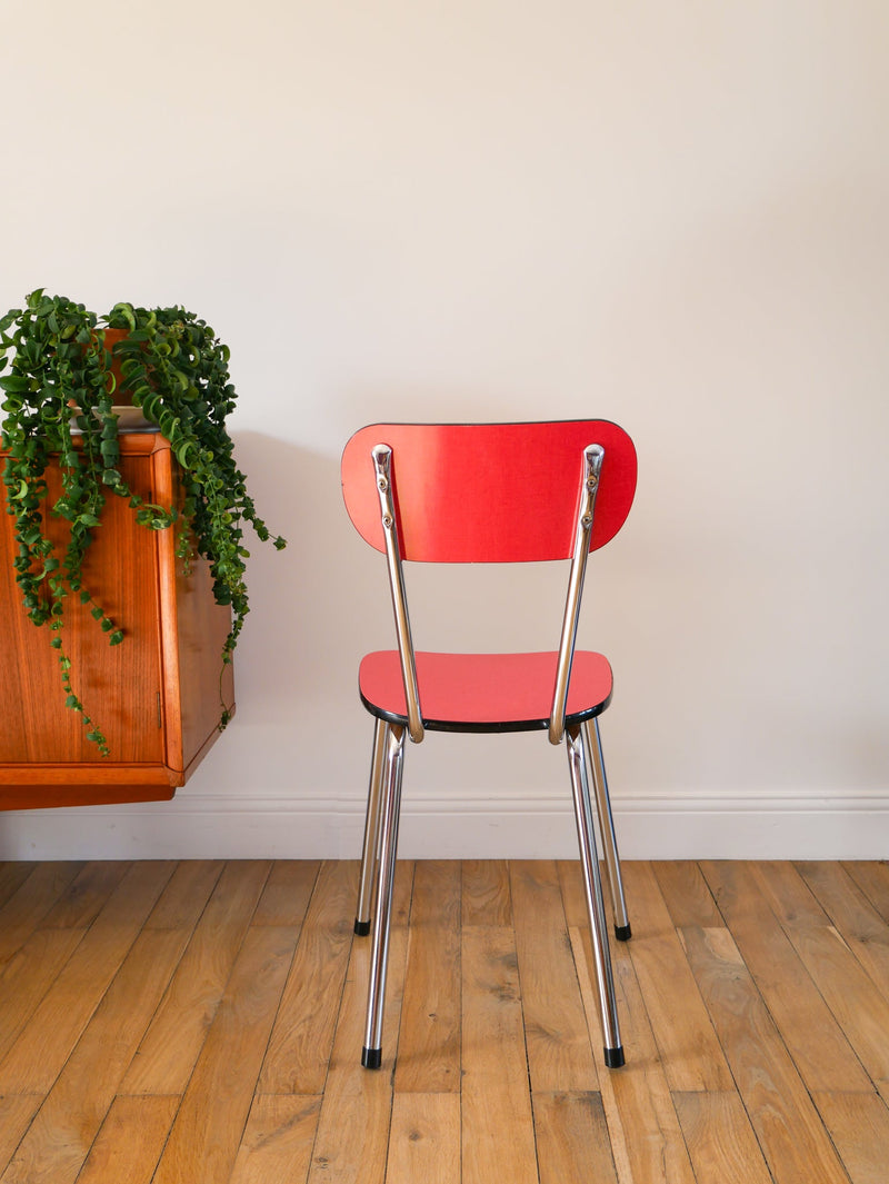 Paire De Chaises En Formica Rouge Et Chrome - 1970