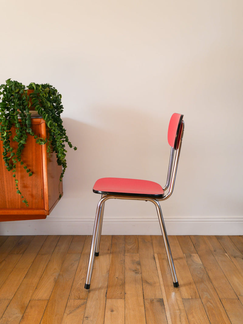 Paire De Chaises En Formica Rouge Et Chrome - 1970