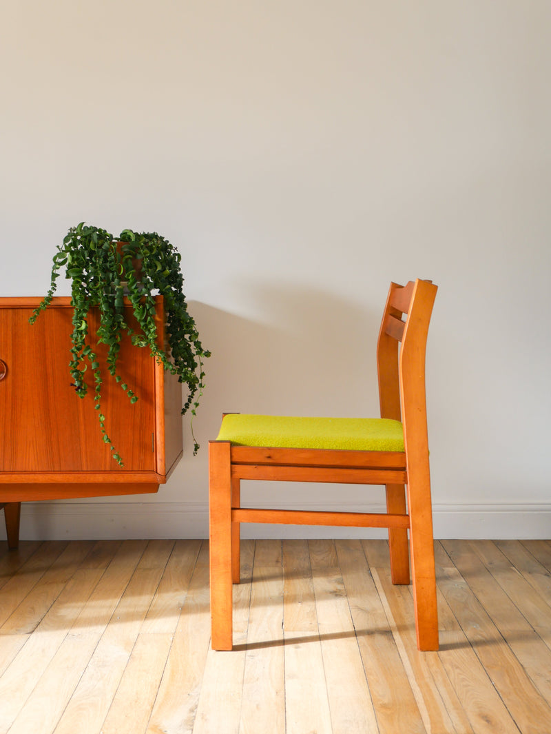 Ensemble De 4 Chaises En Pin Et Laine Bouillie - Vert - Entièrement Retapissées - Design Scandinave - 1960