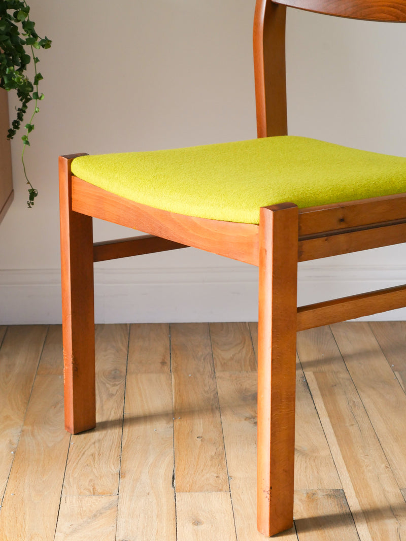 Ensemble De 4 Chaises En Pin Et Laine Bouillie - Vert - Entièrement Retapissées - Design Scandinave - 1960