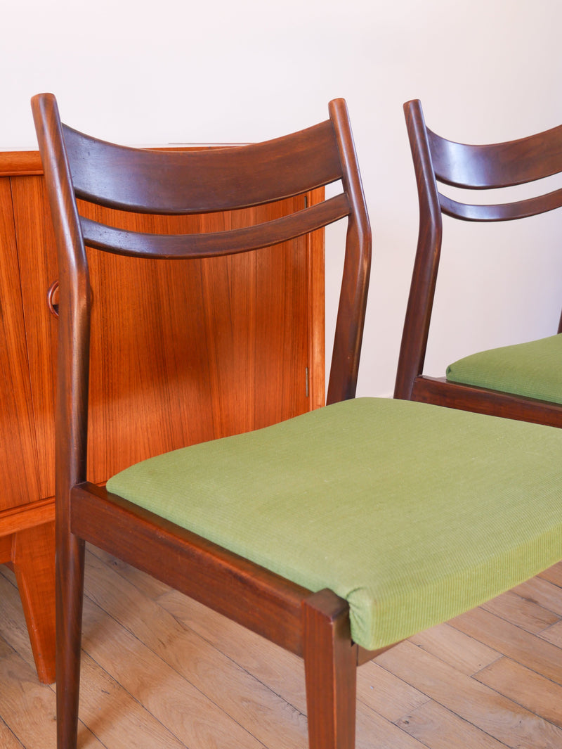 Paire De Chaises Scandinave En Bois D'Acajou Foncé Et Tissus Texturé Vert Forêt - Design,1960