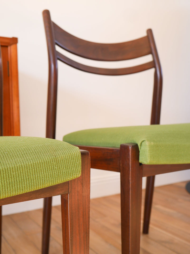 Paire De Chaises Scandinave En Bois D'Acajou Foncé Et Tissus Texturé Vert Forêt - Design,1960