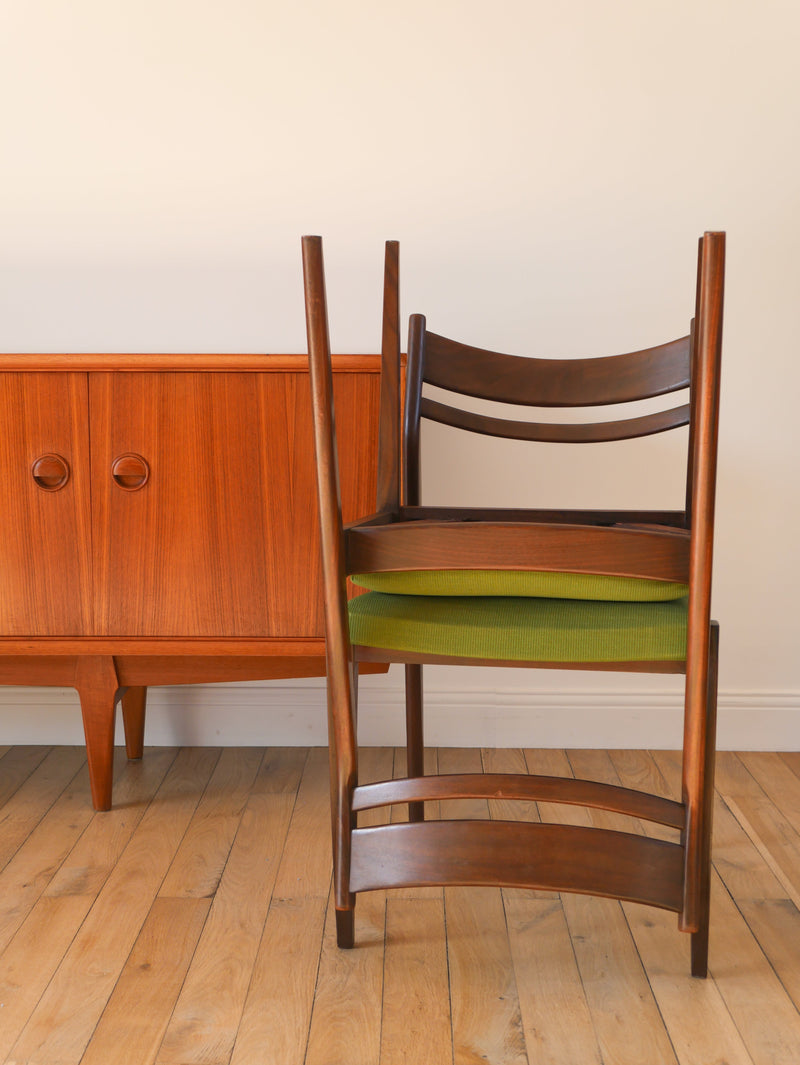 Paire De Chaises Scandinave En Bois D'Acajou Foncé Et Tissus Texturé Vert Forêt - Design,1960