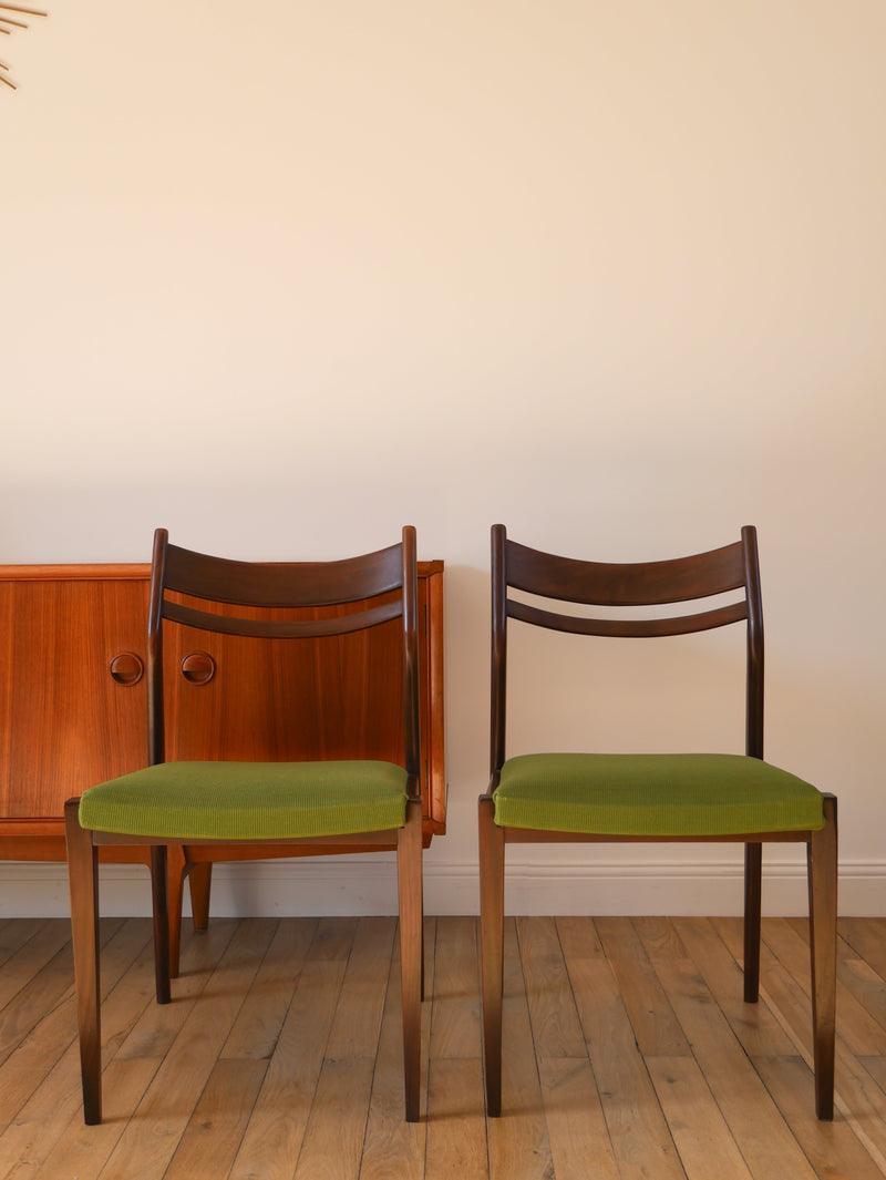 Paire De Chaises Scandinave En Bois D'Acajou Foncé Et Tissus Texturé Vert Forêt - Design,1960