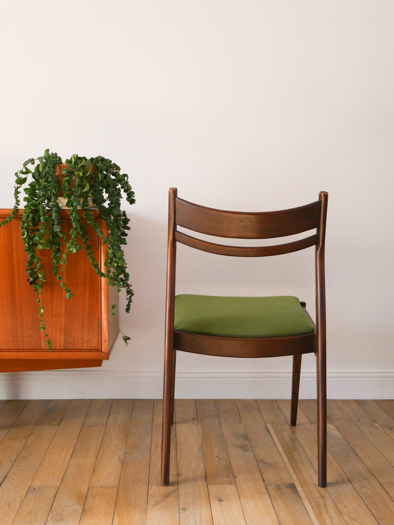 Paire De Chaises Scandinave En Bois D'Acajou Foncé Et Tissus Texturé Vert Forêt - Design,1960