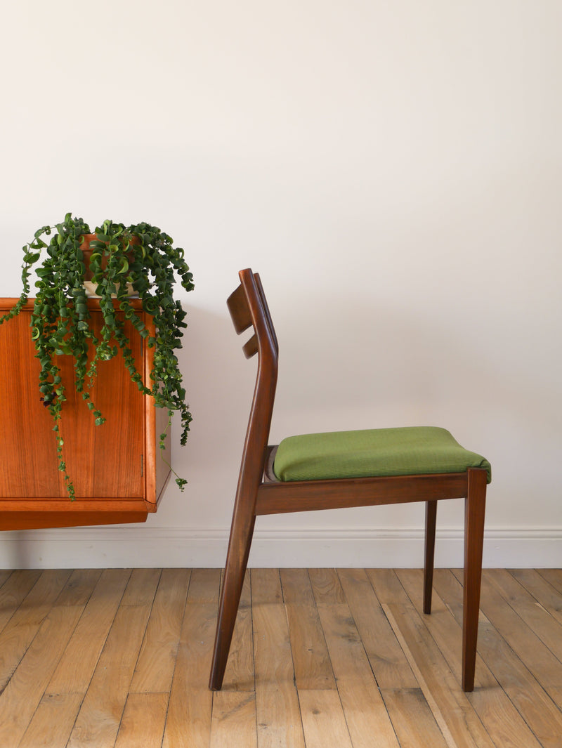 Paire De Chaises Scandinave En Bois D'Acajou Foncé Et Tissus Texturé Vert Forêt - Design,1960