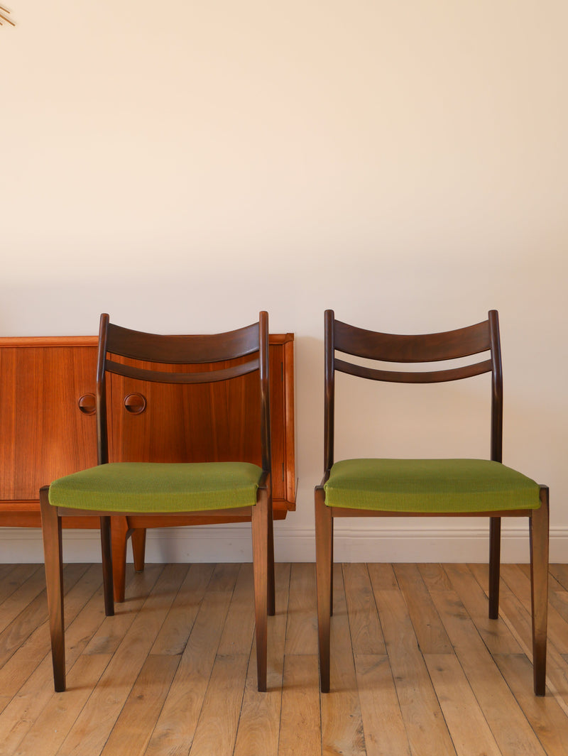 Paire De Chaises Scandinave En Bois D'Acajou Foncé Et Tissus Texturé Vert Forêt - Design,1960