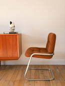 Fauteuil Storm - Yves Christin Pour Airbone - Tubulaire En Chrome Et Tissus - Marron Glacé - Design Space Age - 1970