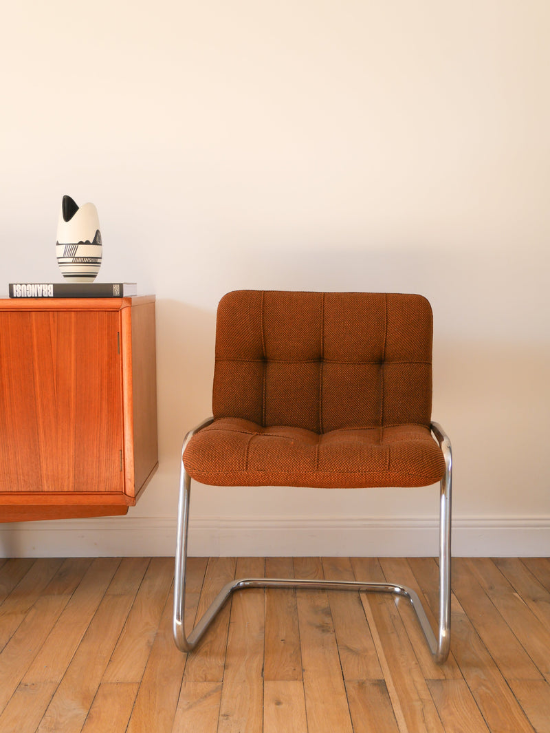 Fauteuil Storm - Yves Christin Pour Airbone - Tubulaire En Chrome Et Tissus - Marron Glacé - Design Space Age - 1970