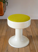 Tabouret En Plastique À Pieds Tulipe Et Tissus En Laine Bouillie Vert - Entièrement Retapissé - 1970