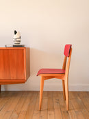 Chaise En Bois De Hêtre Et Assise Rouge - 1960