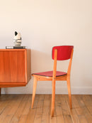 Chaise En Bois De Hêtre Et Assise Rouge - 1960