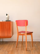 Chaise En Bois De Hêtre Et Assise Rouge - 1960