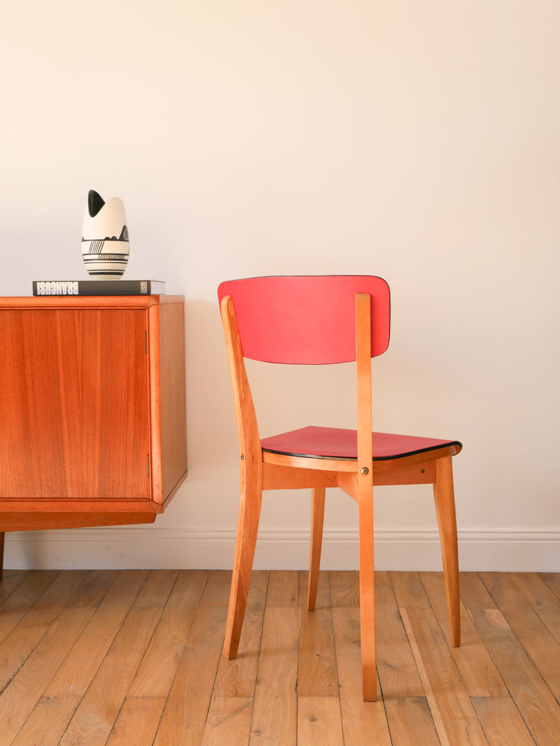 Chaise En Bois De Hêtre Et Assise Rouge - 1960