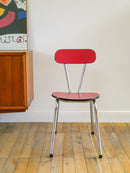 Paire De Chaises En Formica Et Chrome - Rouges À Motifs - 1970