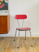 Paire De Chaises En Formica Et Chrome - Rouges À Motifs - 1970