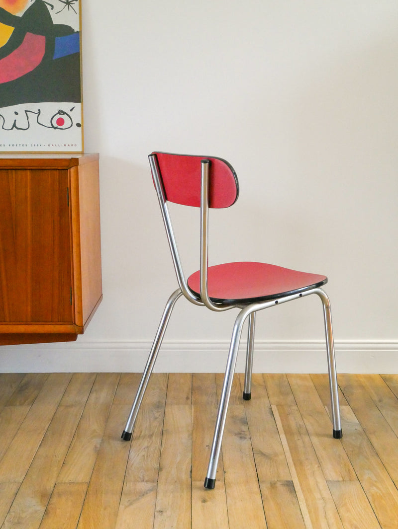 Paire De Chaises En Formica Et Chrome - Rouges À Motifs - 1970