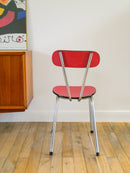 Paire De Chaises En Formica Et Chrome - Rouges À Motifs - 1970