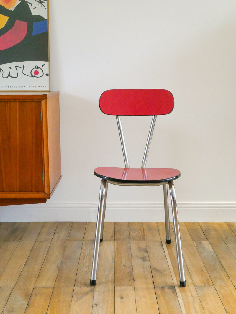 Ensemble De 4 Chaises En Formica Et Chrome - Rouges À Motifs - 1970