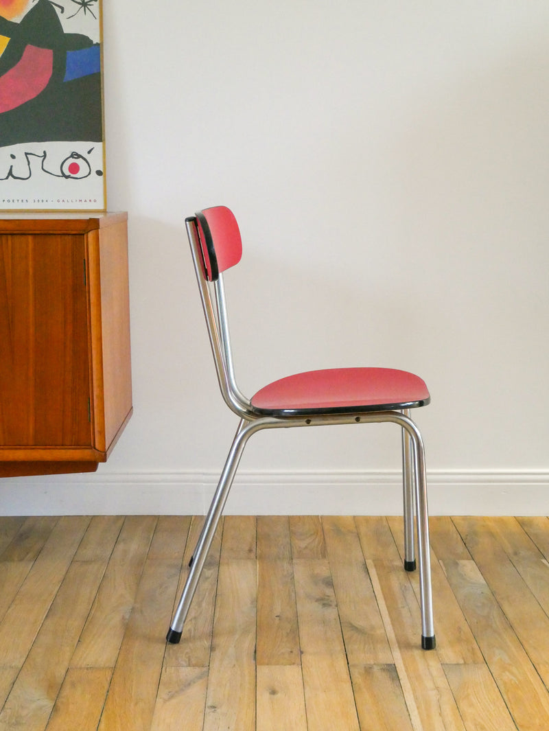 Ensemble De 4 Chaises En Formica Et Chrome - Rouges À Motifs - 1970