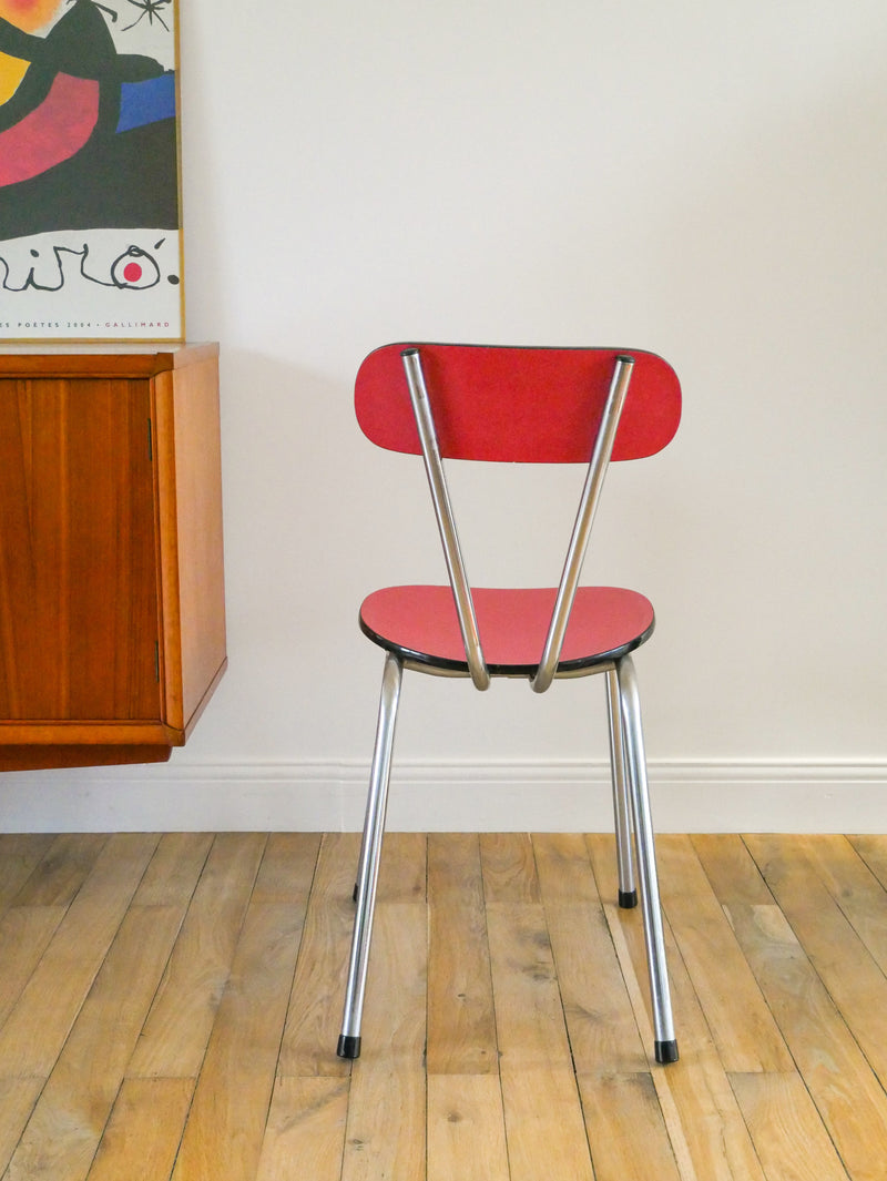 Ensemble De 4 Chaises En Formica Et Chrome - Rouges À Motifs - 1970