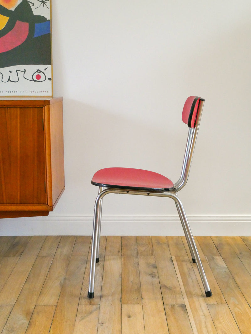 Ensemble De 4 Chaises En Formica Et Chrome - Rouges À Motifs - 1970