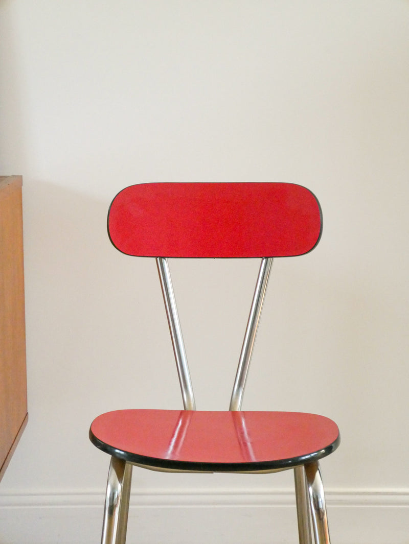 Ensemble De 4 Chaises En Formica Et Chrome - Rouges À Motifs - 1970