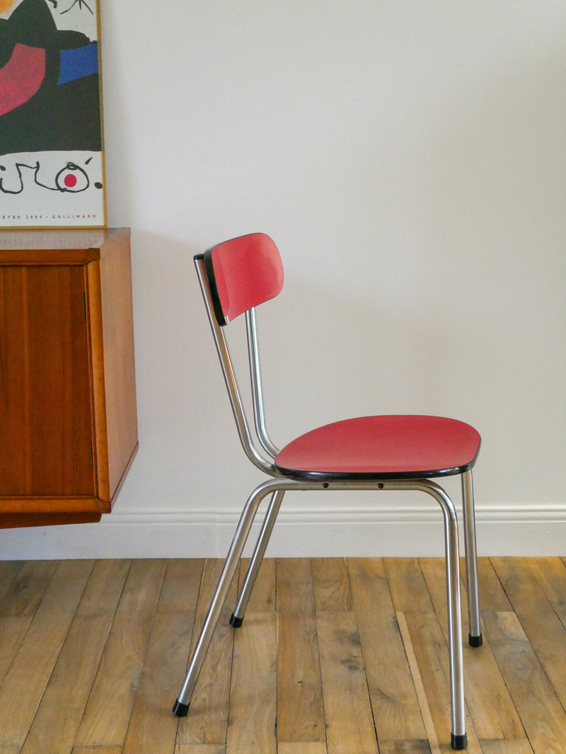 Ensemble De 4 Chaises En Formica Et Chrome - Rouges À Motifs - 1970