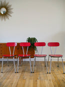 Ensemble De 4 Chaises En Formica Et Chrome - Rouges À Motifs - 1970