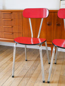 Ensemble De 4 Chaises En Formica Et Chrome - Rouges À Motifs - 1970