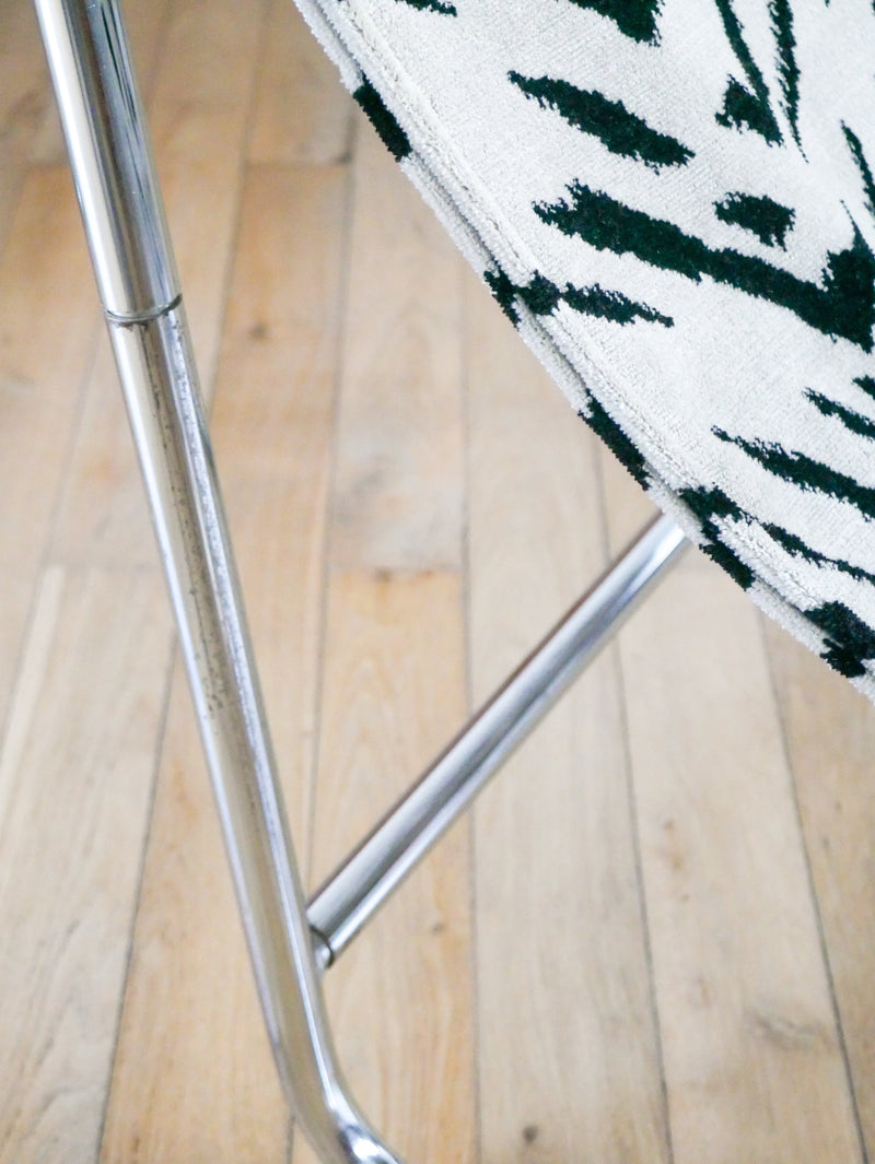 Lounge Chair / Fauteuil Tubulaire Piètements En Chrome - Retapissé En Tissus Zèbre - Noir Et Blanc - Par Michel Boyer - Design - 1970