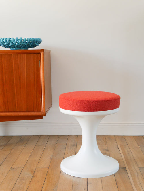 Tabouret Tulipe En Plastique Et Laine, Rouille, Design Space Age, 1970