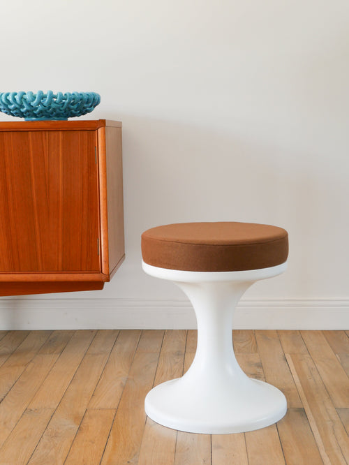 Tabouret Tulipe En Plastique Et Laine, Mocha Mousse, Design Space Age, 1970