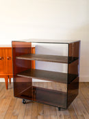 Cube Étagère En Plexi Sur Roulettes - Étagères En Placage Chêne - Michel Dumas Pour Rochebobois - Design - 1970