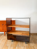 Cube Étagère En Plexi Sur Roulettes - Étagères En Acacia Massif - Michel Dumas Pour Rochebobois - Design - 1970