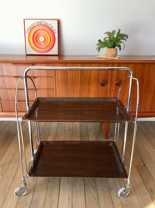 Desserte Pliante En Formica Et Chrome Vintage - Années 70