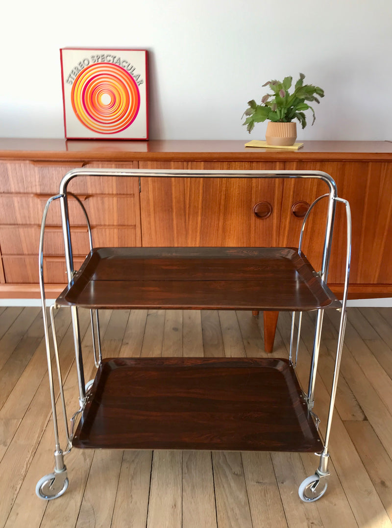 Desserte Pliante En Formica Et Chrome Vintage - Années 70