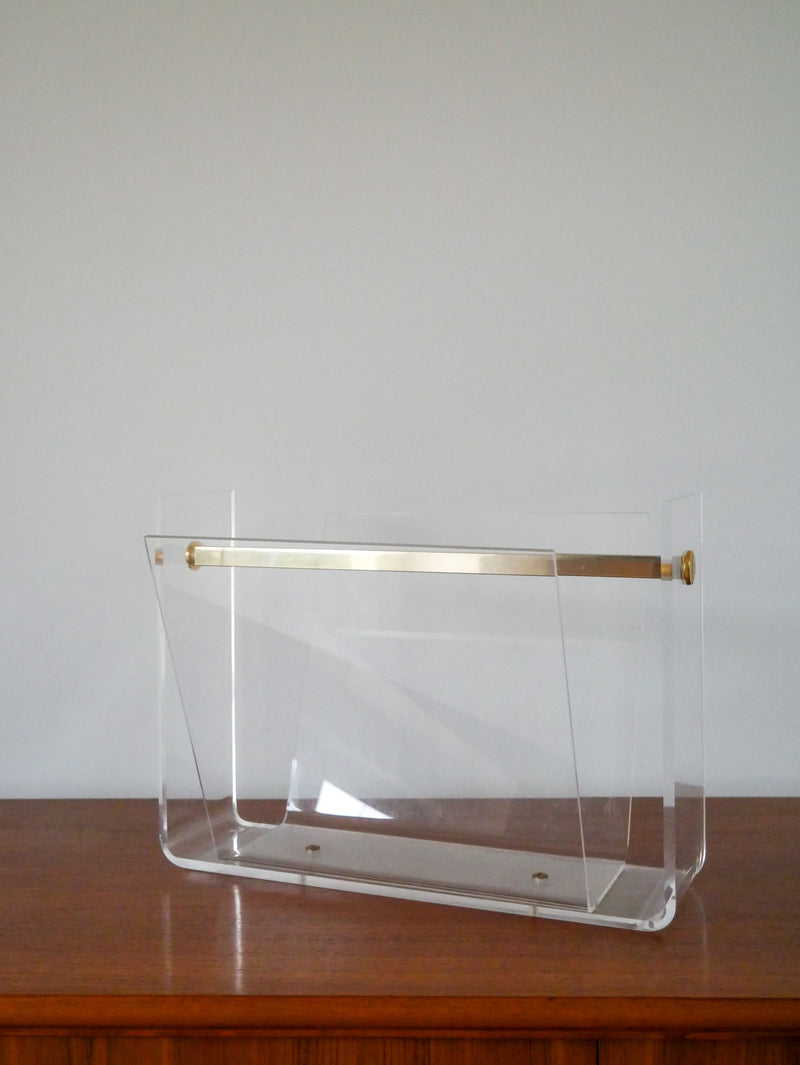 Porte-Revue En Plexi Transparent Et Laiton Doré - David Lange Pour Roche Bobois - Design - 1970