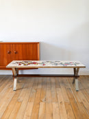 Table Basse En Céramique - Pieds En Chrome Et Teck - Space Age - Signée - 1970